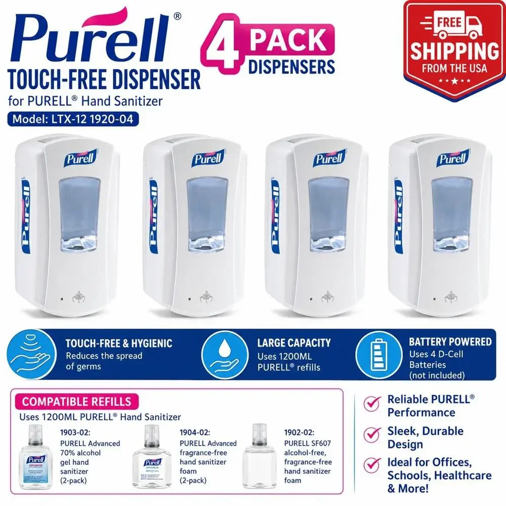 PURELL LTX-12 Touch-Free Hand Sanitizer Dispenser White 1920-04 4 Pack 1200mL